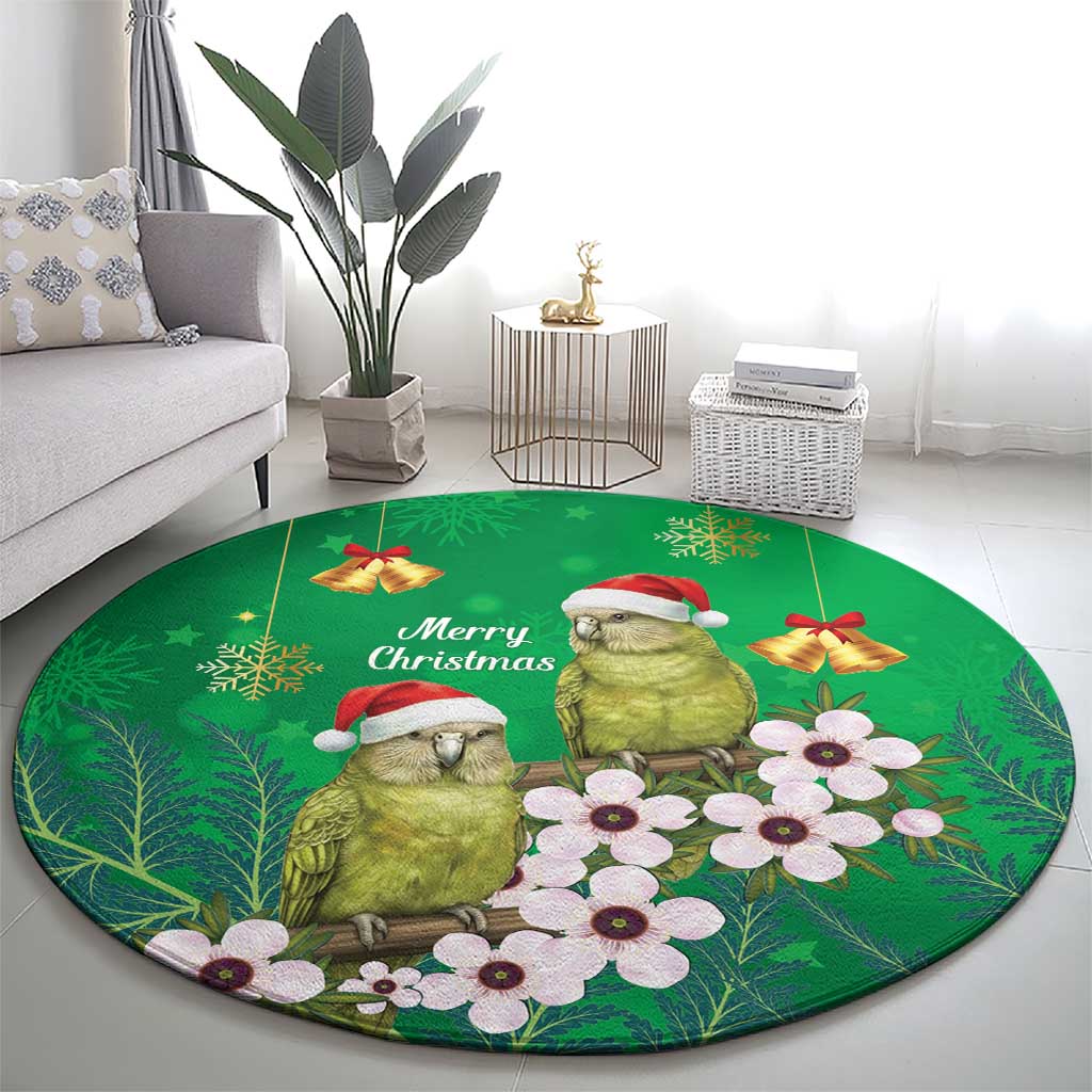 New Zealand Kakapo Christmas Round Carpet Owl Parrot Santa Sliver Fern Manuka - Green - Aussie Hoodie