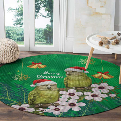 New Zealand Kakapo Christmas Round Carpet Owl Parrot Santa Sliver Fern Manuka - Green - Aussie Hoodie