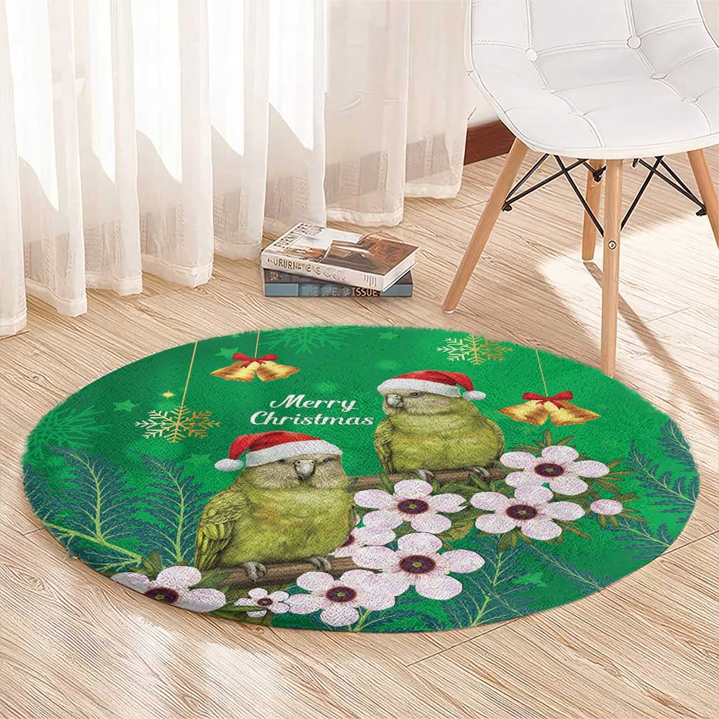 New Zealand Kakapo Christmas Round Carpet Owl Parrot Santa Sliver Fern Manuka - Green - Aussie Hoodie