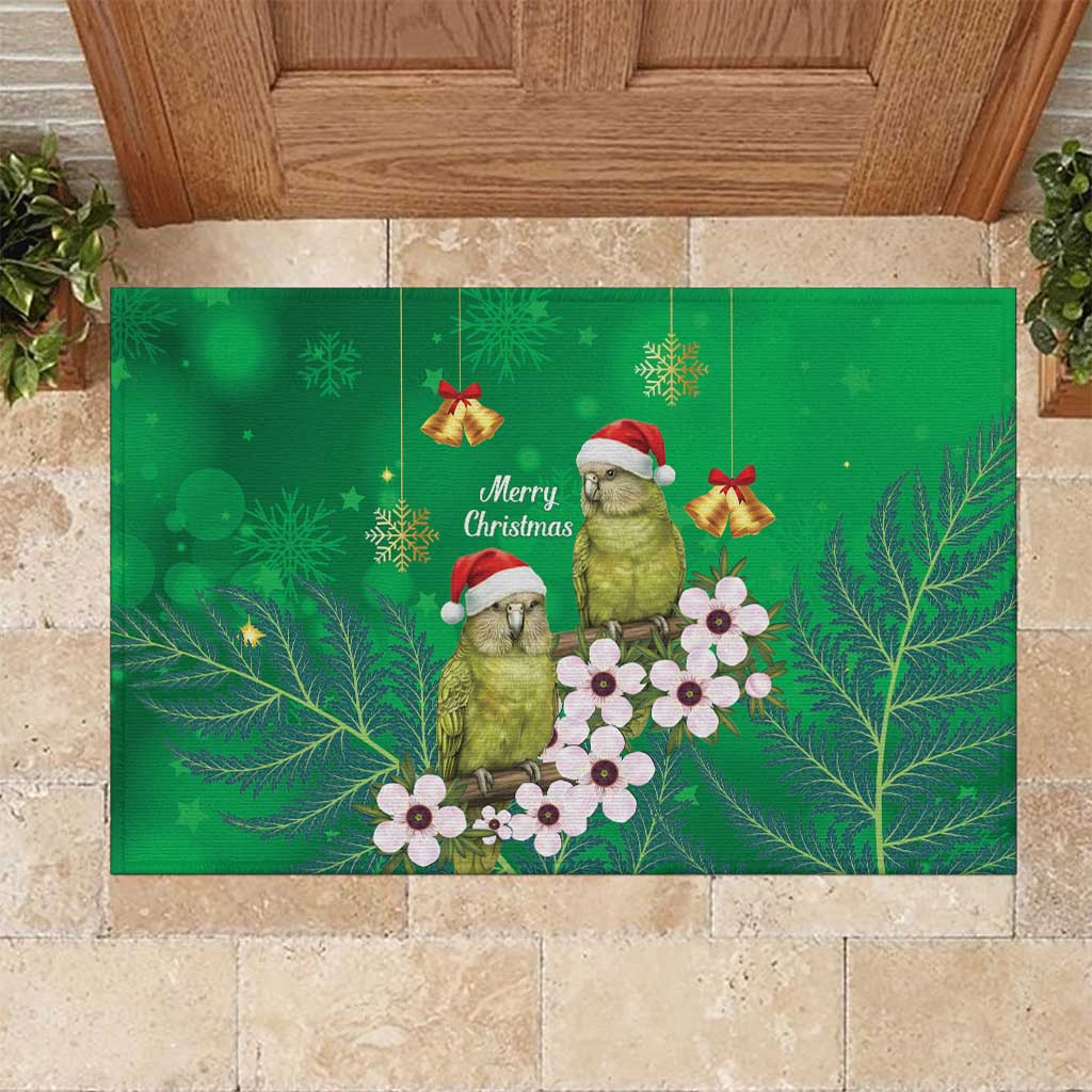 New Zealand Kakapo Christmas Rubber Doormat Owl Parrot Santa Sliver Fern Manuka - Green - Aussie Hoodie