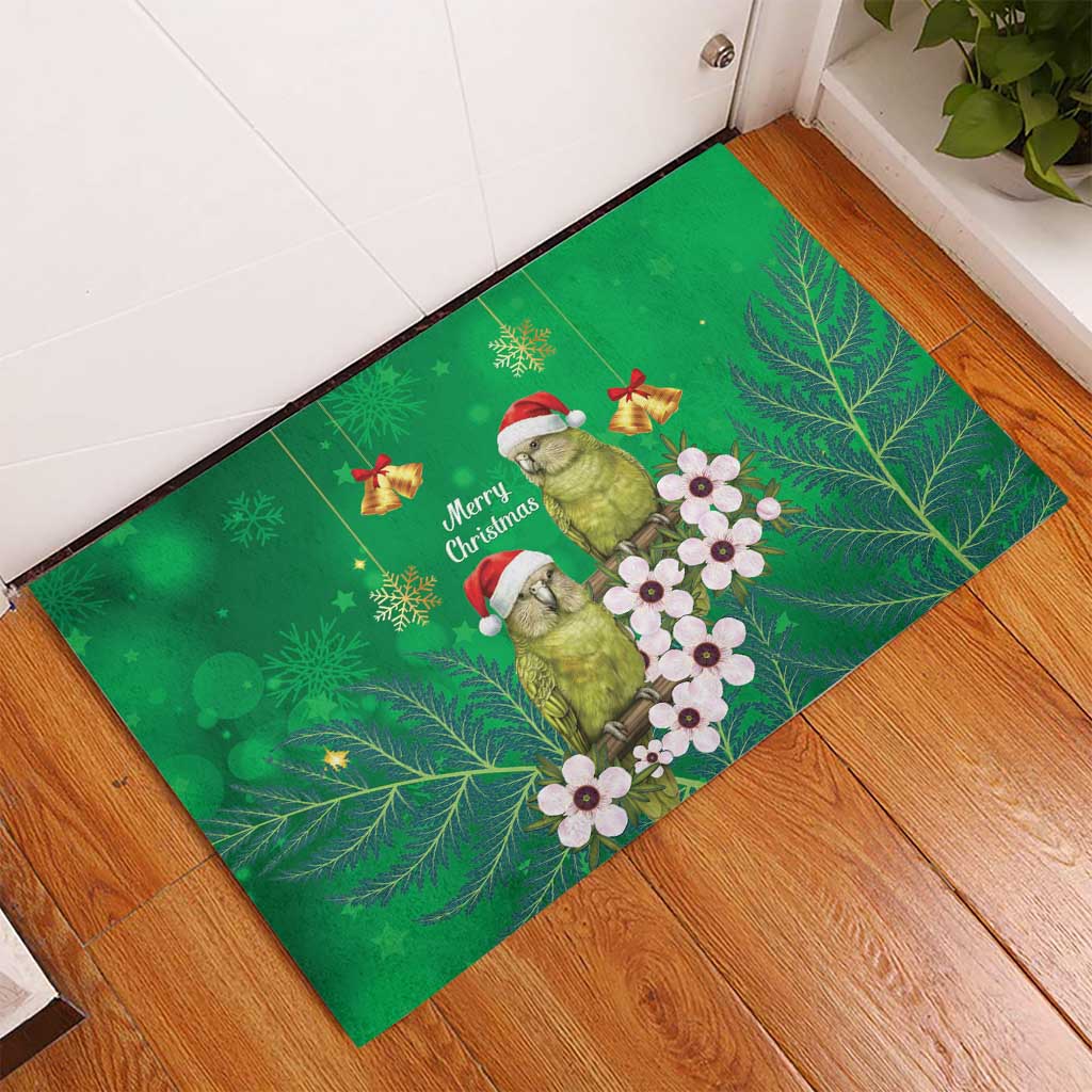 New Zealand Kakapo Christmas Rubber Doormat Owl Parrot Santa Sliver Fern Manuka - Green - Aussie Hoodie