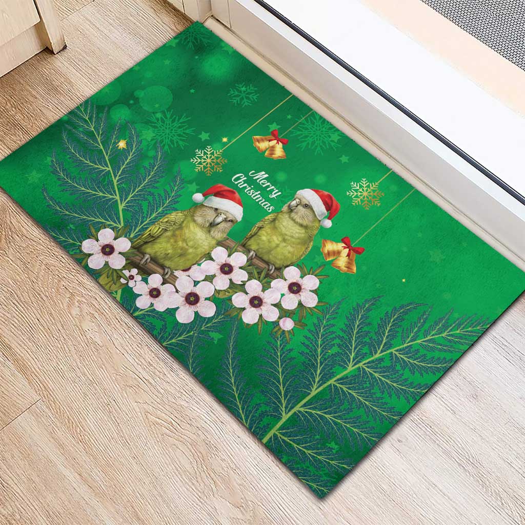 New Zealand Kakapo Christmas Rubber Doormat Owl Parrot Santa Sliver Fern Manuka - Green - Aussie Hoodie