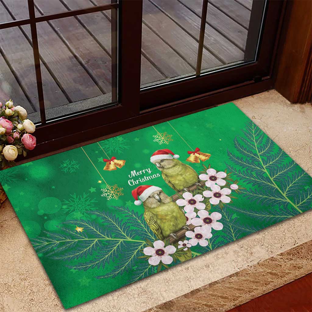 New Zealand Kakapo Christmas Rubber Doormat Owl Parrot Santa Sliver Fern Manuka - Green - Aussie Hoodie