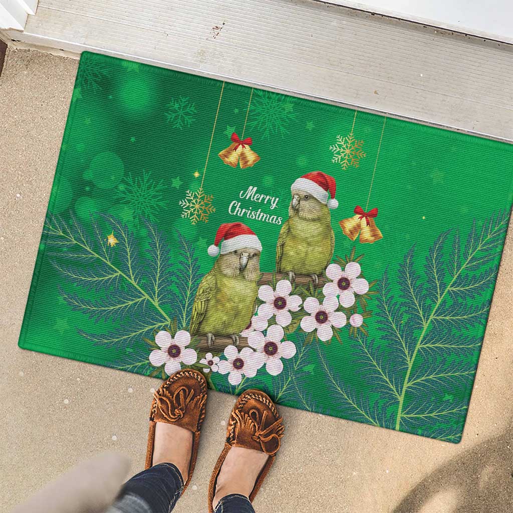 New Zealand Kakapo Christmas Rubber Doormat Owl Parrot Santa Sliver Fern Manuka - Green - Aussie Hoodie