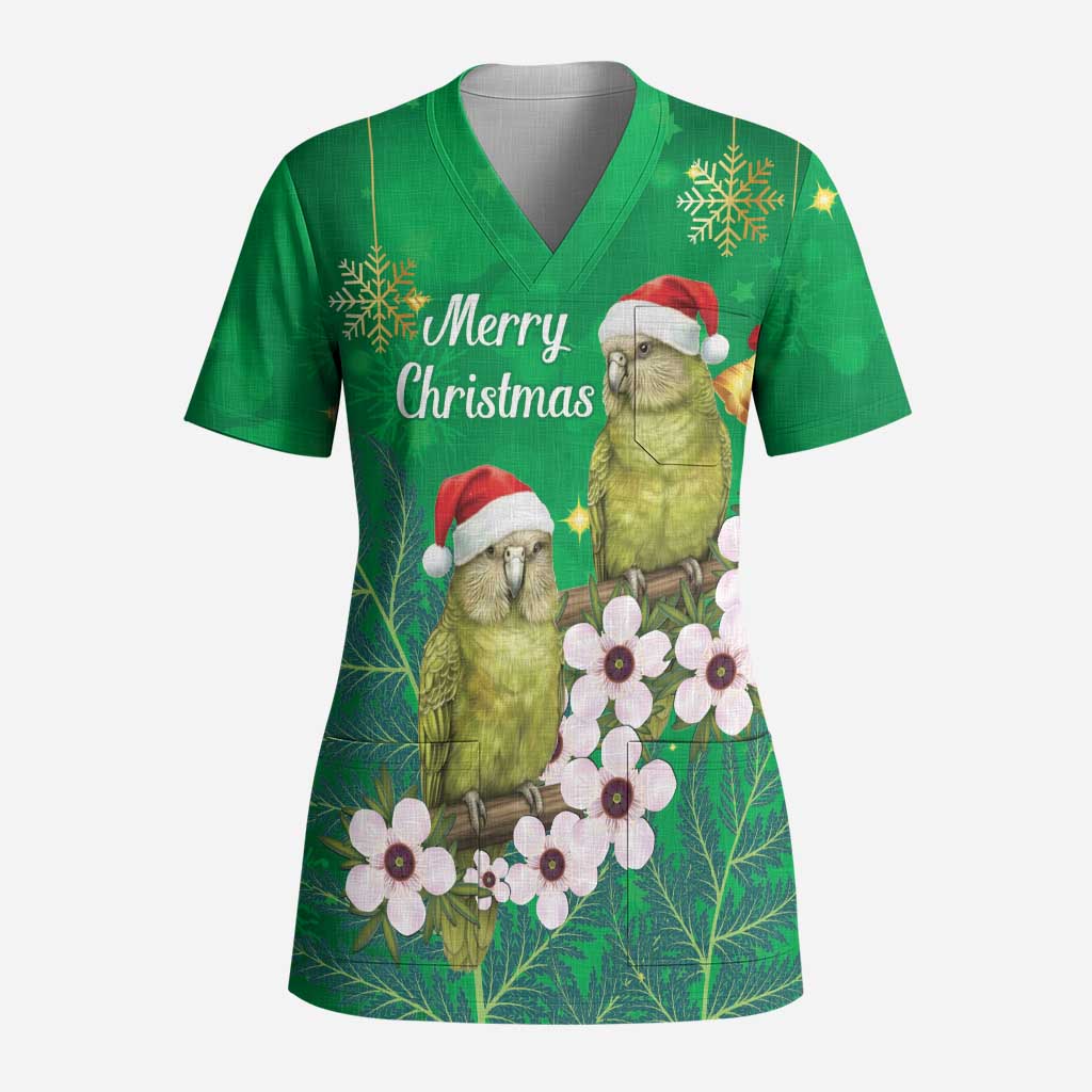 New Zealand Kakapo Christmas Scrub Top Owl Parrot Santa Sliver Fern Manuka - Green - Aussie Hoodie