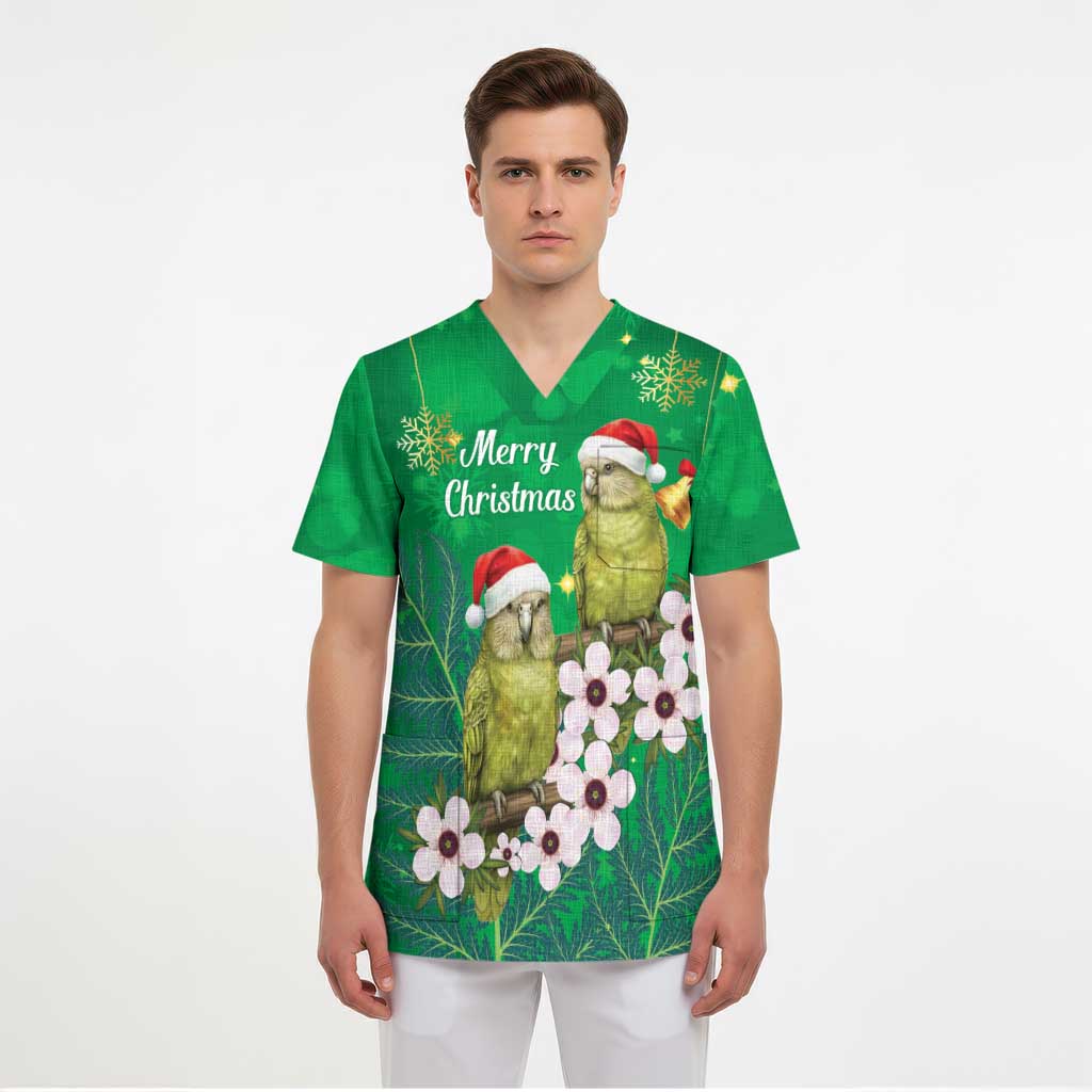New Zealand Kakapo Christmas Scrub Top Owl Parrot Santa Sliver Fern Manuka - Green - Aussie Hoodie