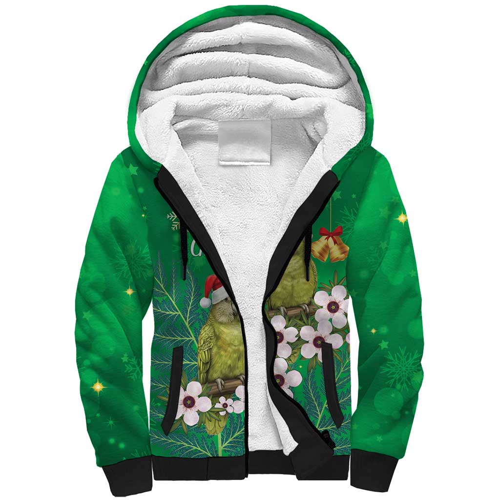 New Zealand Kakapo Christmas Sherpa Hoodie Owl Parrot Santa Sliver Fern Manuka - Green - Aussie Hoodie