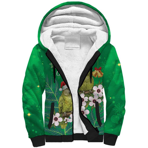 New Zealand Kakapo Christmas Sherpa Hoodie Owl Parrot Santa Sliver Fern Manuka - Green - Aussie Hoodie