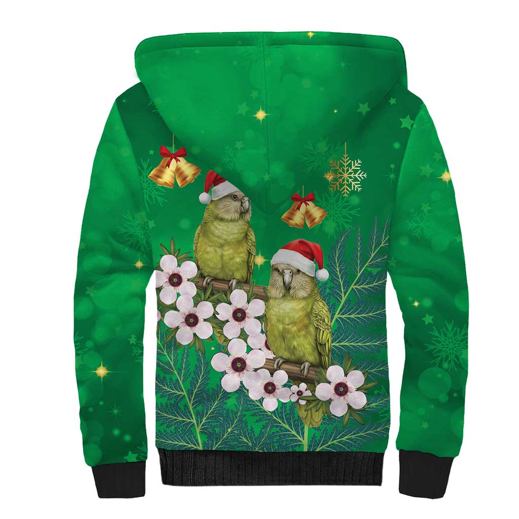 New Zealand Kakapo Christmas Sherpa Hoodie Owl Parrot Santa Sliver Fern Manuka - Green - Aussie Hoodie
