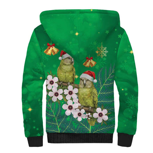 New Zealand Kakapo Christmas Sherpa Hoodie Owl Parrot Santa Sliver Fern Manuka - Green - Aussie Hoodie