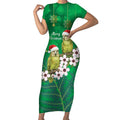 New Zealand Kakapo Christmas Short Sleeve Bodycon Dress Owl Parrot Santa Sliver Fern Manuka - Green - Aussie Hoodie