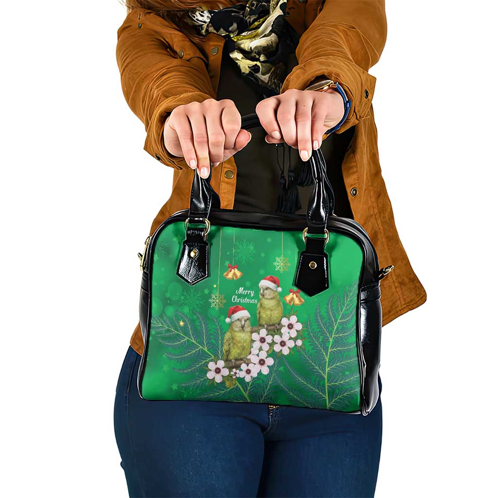 New Zealand Kakapo Christmas Shoulder Handbag Owl Parrot Santa Sliver Fern Manuka - Green - Aussie Hoodie