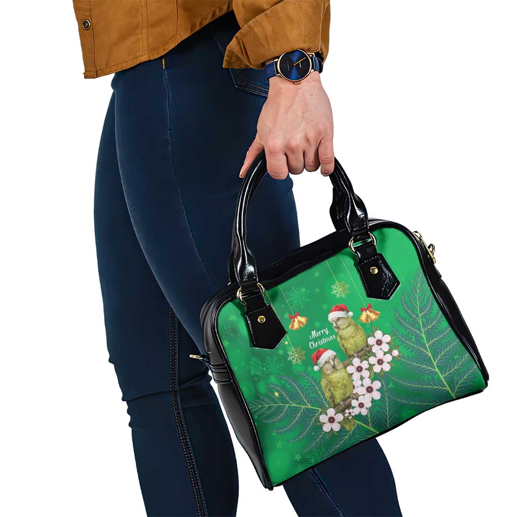 New Zealand Kakapo Christmas Shoulder Handbag Owl Parrot Santa Sliver Fern Manuka - Green - Aussie Hoodie