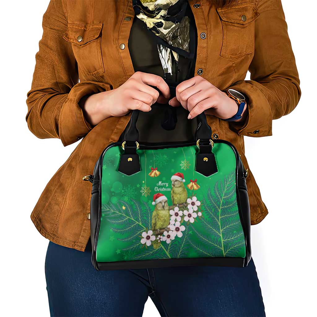 New Zealand Kakapo Christmas Shoulder Handbag Owl Parrot Santa Sliver Fern Manuka - Green - Aussie Hoodie