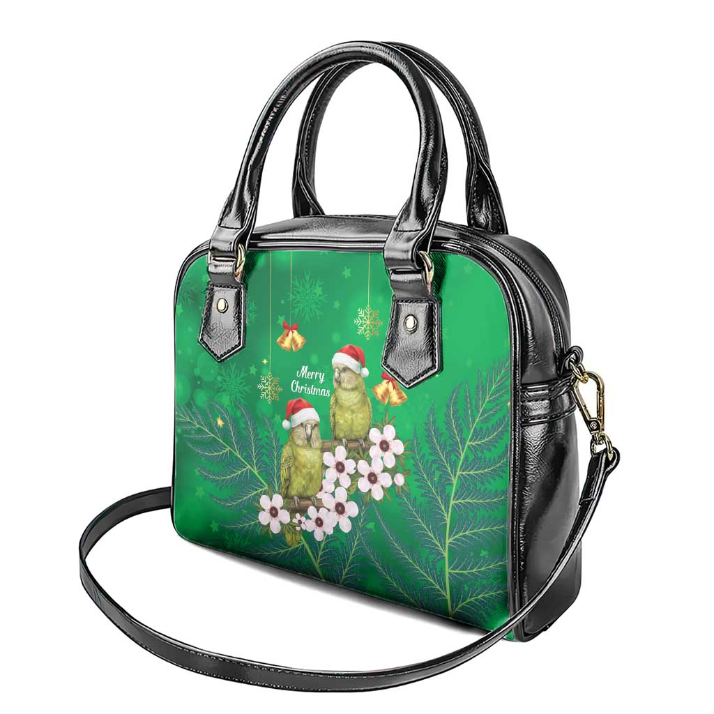 New Zealand Kakapo Christmas Shoulder Handbag Owl Parrot Santa Sliver Fern Manuka - Green - Aussie Hoodie