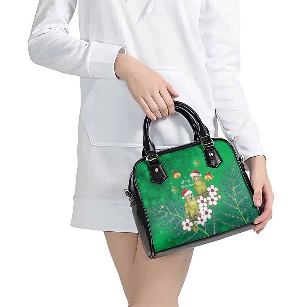 New Zealand Kakapo Christmas Shoulder Handbag Owl Parrot Santa Sliver Fern Manuka - Green - Aussie Hoodie