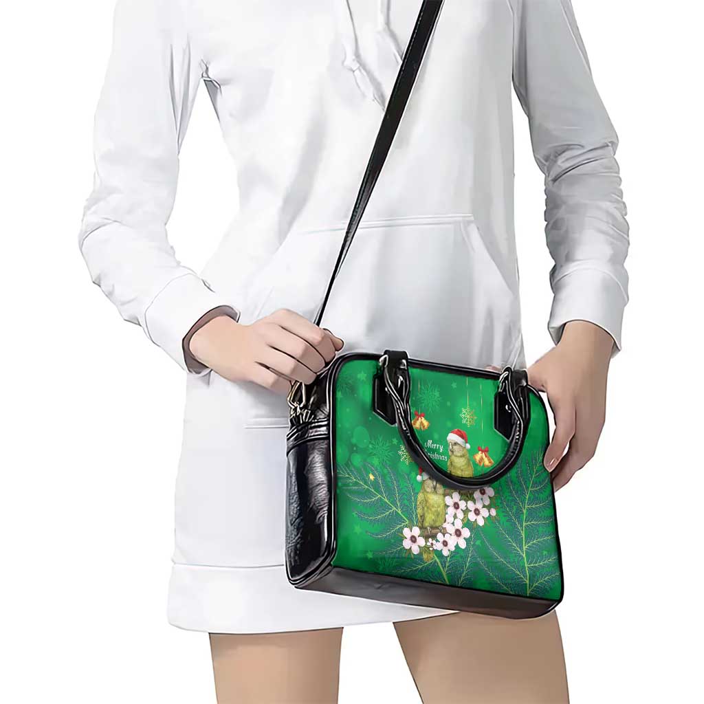 New Zealand Kakapo Christmas Shoulder Handbag Owl Parrot Santa Sliver Fern Manuka - Green - Aussie Hoodie