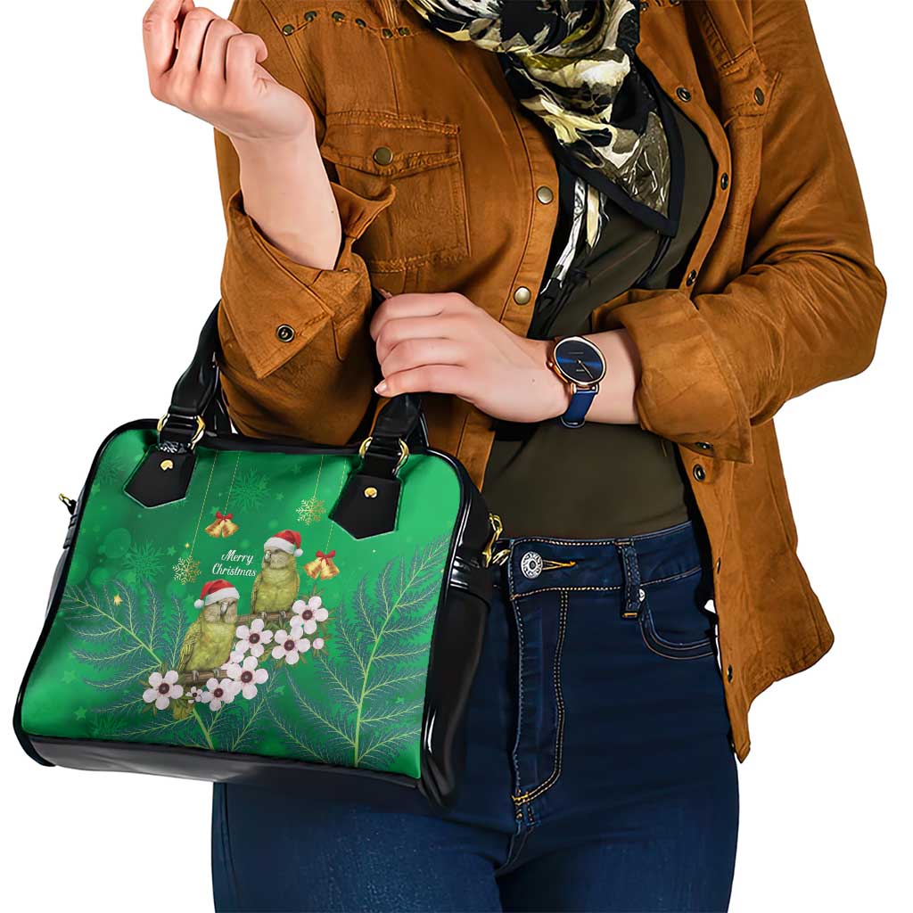New Zealand Kakapo Christmas Shoulder Handbag Owl Parrot Santa Sliver Fern Manuka - Green - Aussie Hoodie