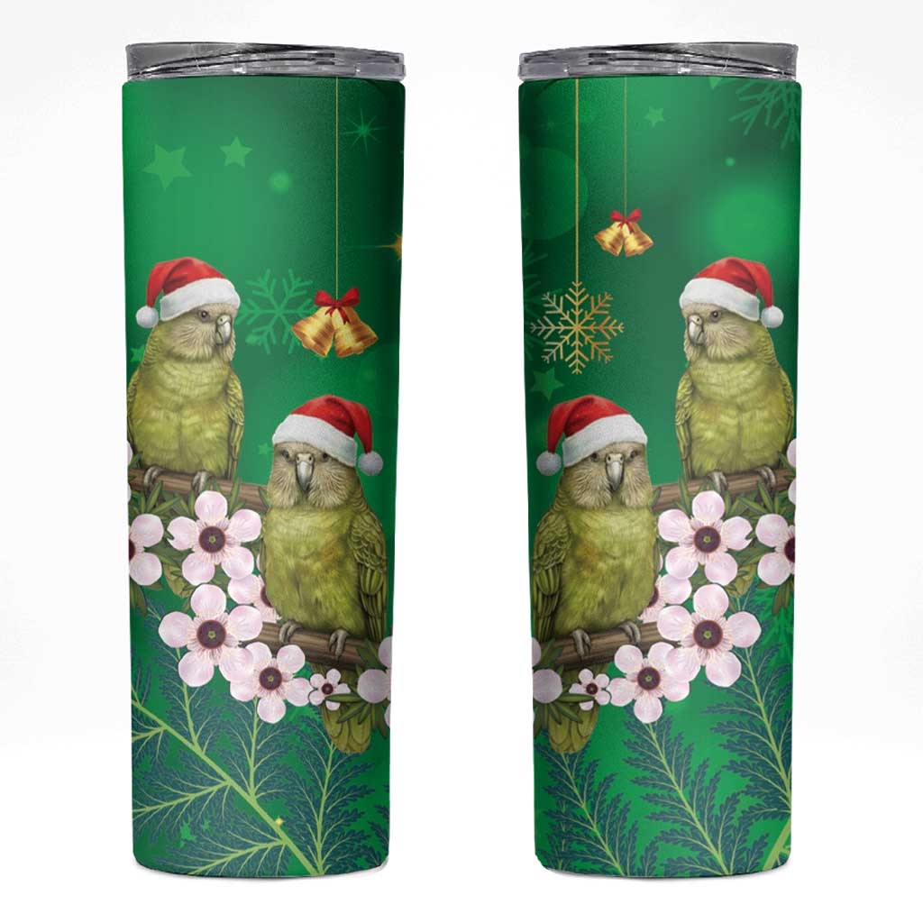 New Zealand Kakapo Christmas Skinny Tumbler Owl Parrot Santa Sliver Fern Manuka - Green - Aussie Hoodie