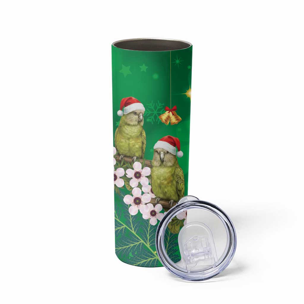 New Zealand Kakapo Christmas Skinny Tumbler Owl Parrot Santa Sliver Fern Manuka - Green - Aussie Hoodie