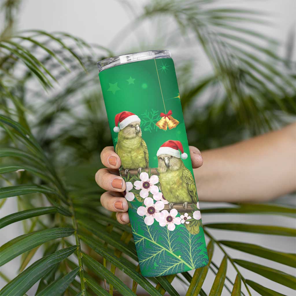 New Zealand Kakapo Christmas Skinny Tumbler Owl Parrot Santa Sliver Fern Manuka - Green - Aussie Hoodie