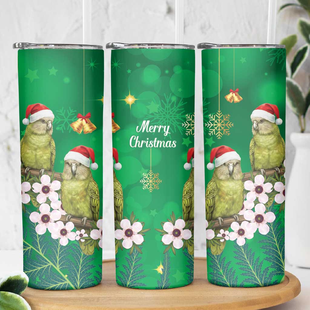 New Zealand Kakapo Christmas Skinny Tumbler Owl Parrot Santa Sliver Fern Manuka - Green - Aussie Hoodie