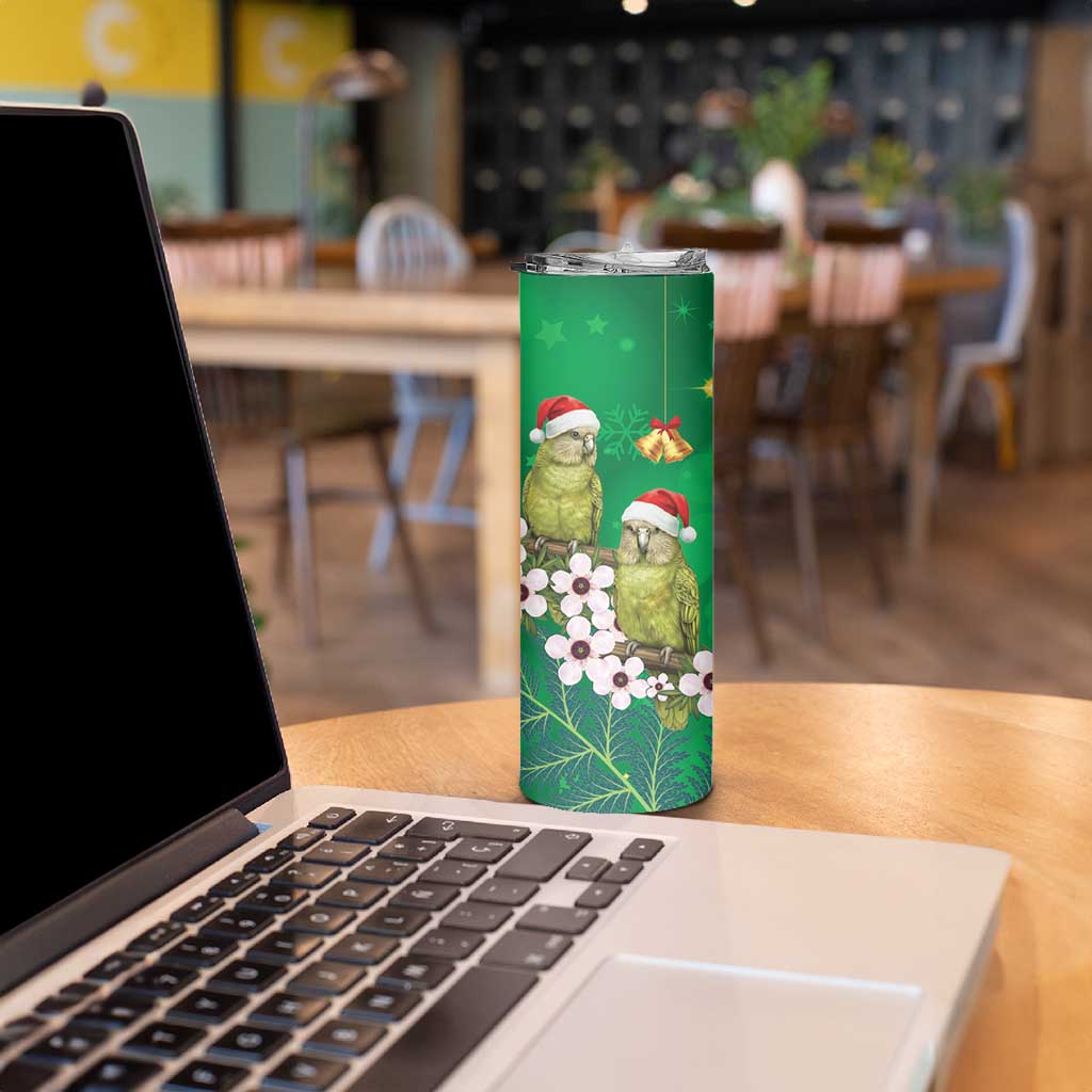 New Zealand Kakapo Christmas Skinny Tumbler Owl Parrot Santa Sliver Fern Manuka - Green - Aussie Hoodie