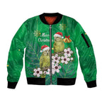 New Zealand Kakapo Christmas Sleeve Zip Bomber Jacket Owl Parrot Santa Sliver Fern Manuka - Green - Aussie Hoodie