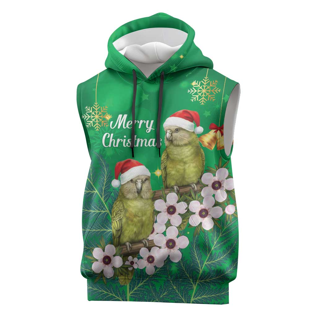 New Zealand Kakapo Christmas Sleeveless Hoodie Owl Parrot Santa Sliver Fern Manuka - Green - Aussie Hoodie