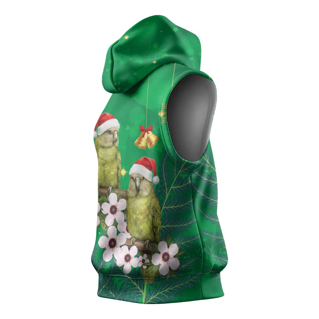 New Zealand Kakapo Christmas Sleeveless Hoodie Owl Parrot Santa Sliver Fern Manuka - Green - Aussie Hoodie