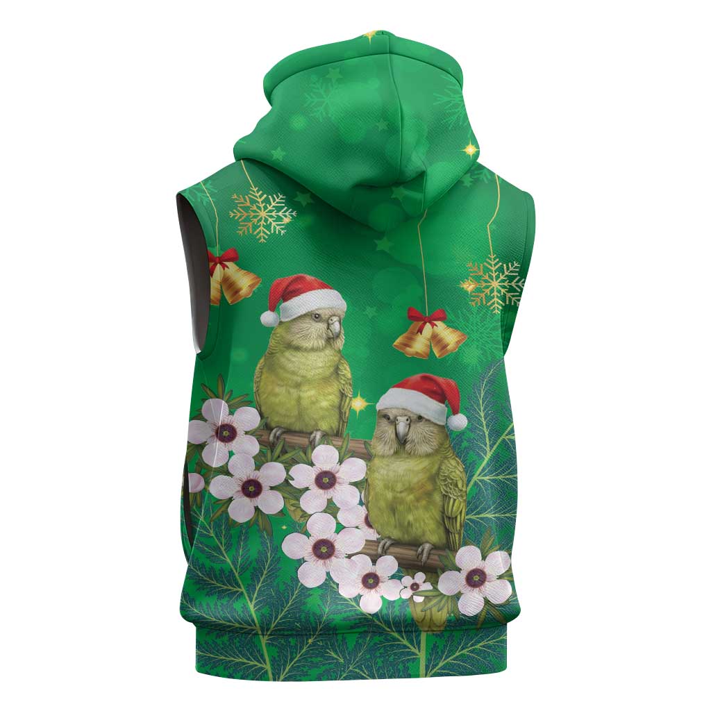 New Zealand Kakapo Christmas Sleeveless Zip Hoodie Owl Parrot Santa Sliver Fern Manuka - Green - Aussie Hoodie