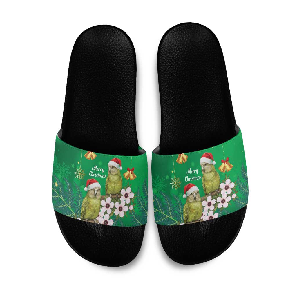 New Zealand Kakapo Christmas Slide Sandals Owl Parrot Santa Sliver Fern Manuka - Green - Aussie Hoodie