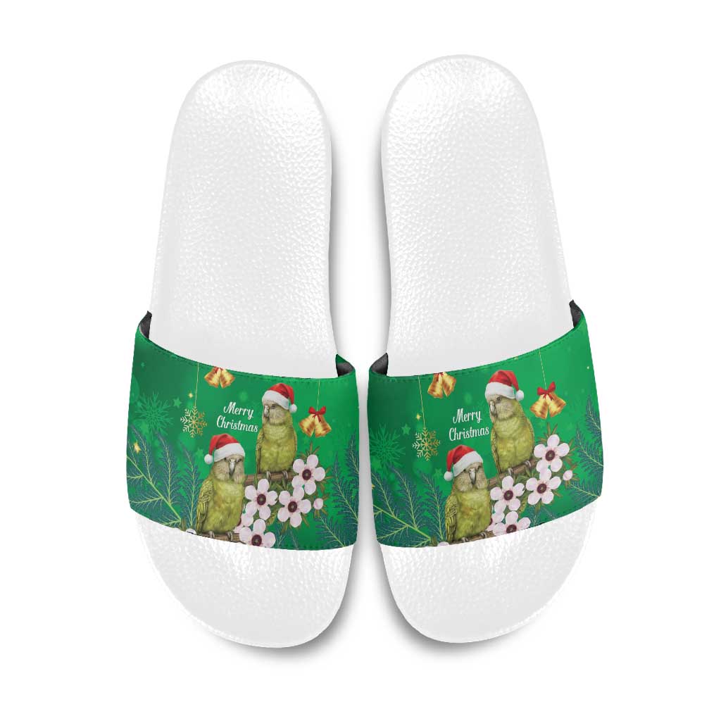 New Zealand Kakapo Christmas Slide Sandals Owl Parrot Santa Sliver Fern Manuka - Green - Aussie Hoodie