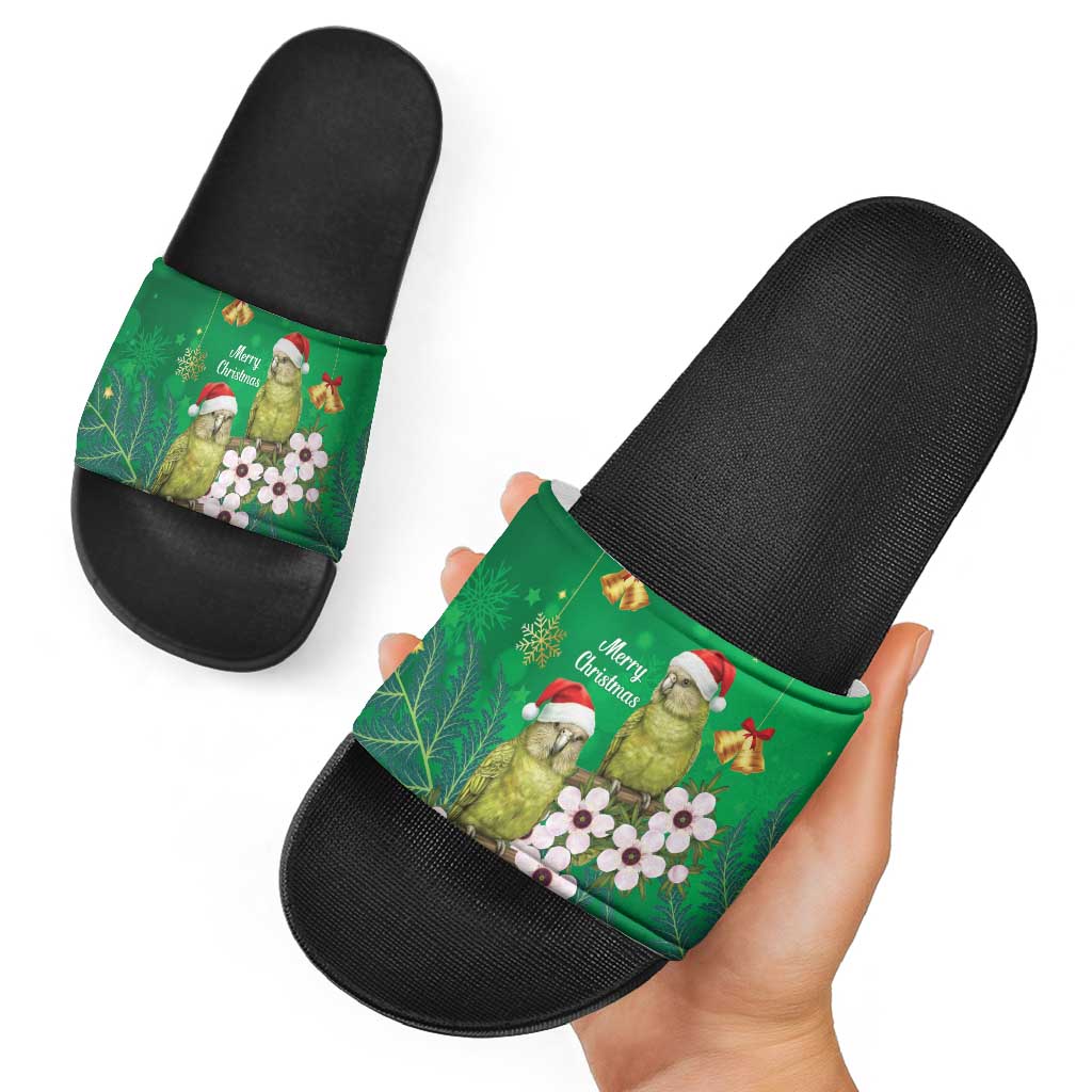 New Zealand Kakapo Christmas Slide Sandals Owl Parrot Santa Sliver Fern Manuka - Green - Aussie Hoodie