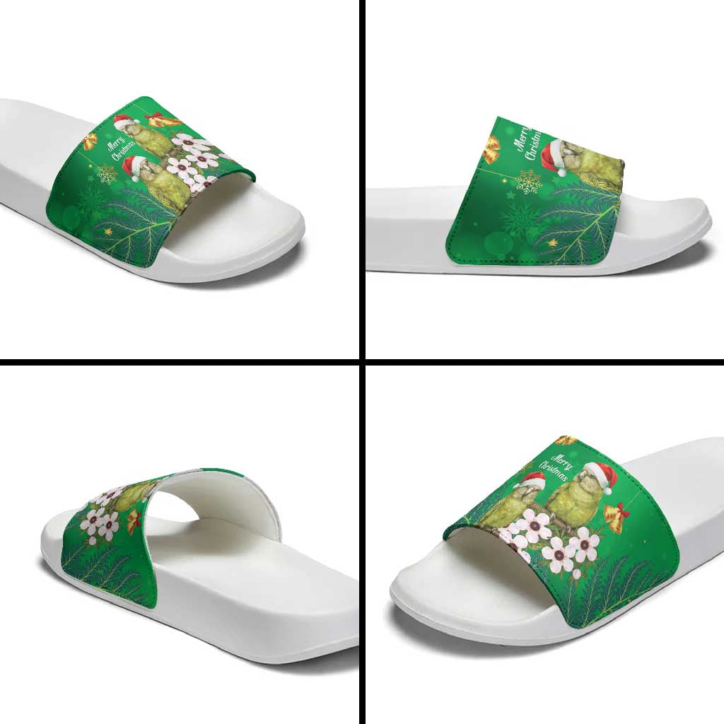 New Zealand Kakapo Christmas Slide Sandals Owl Parrot Santa Sliver Fern Manuka - Green - Aussie Hoodie