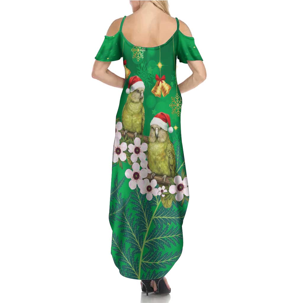 New Zealand Kakapo Christmas Summer Maxi Dress Owl Parrot Santa Sliver Fern Manuka - Green - Aussie Hoodie