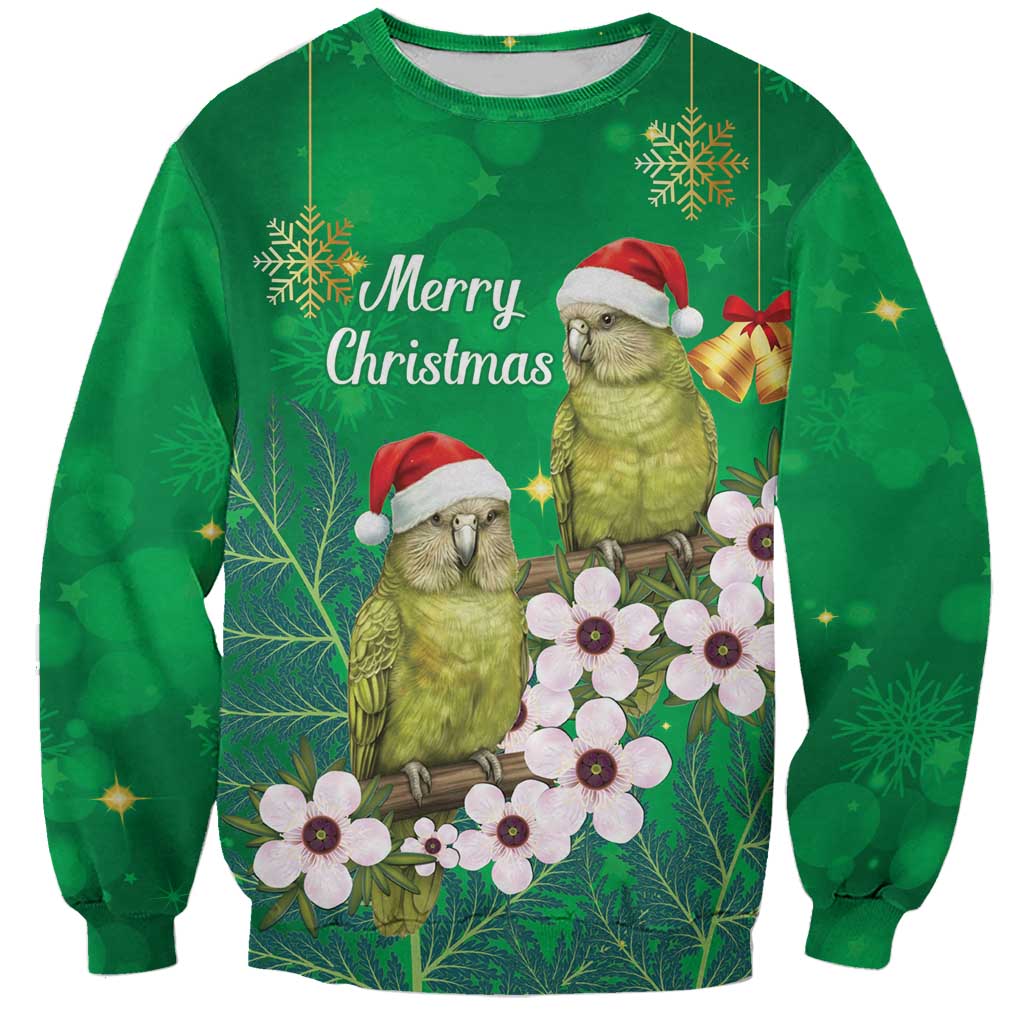 New Zealand Kakapo Christmas Sweatshirt Owl Parrot Santa Sliver Fern Manuka - Green - Aussie Hoodie