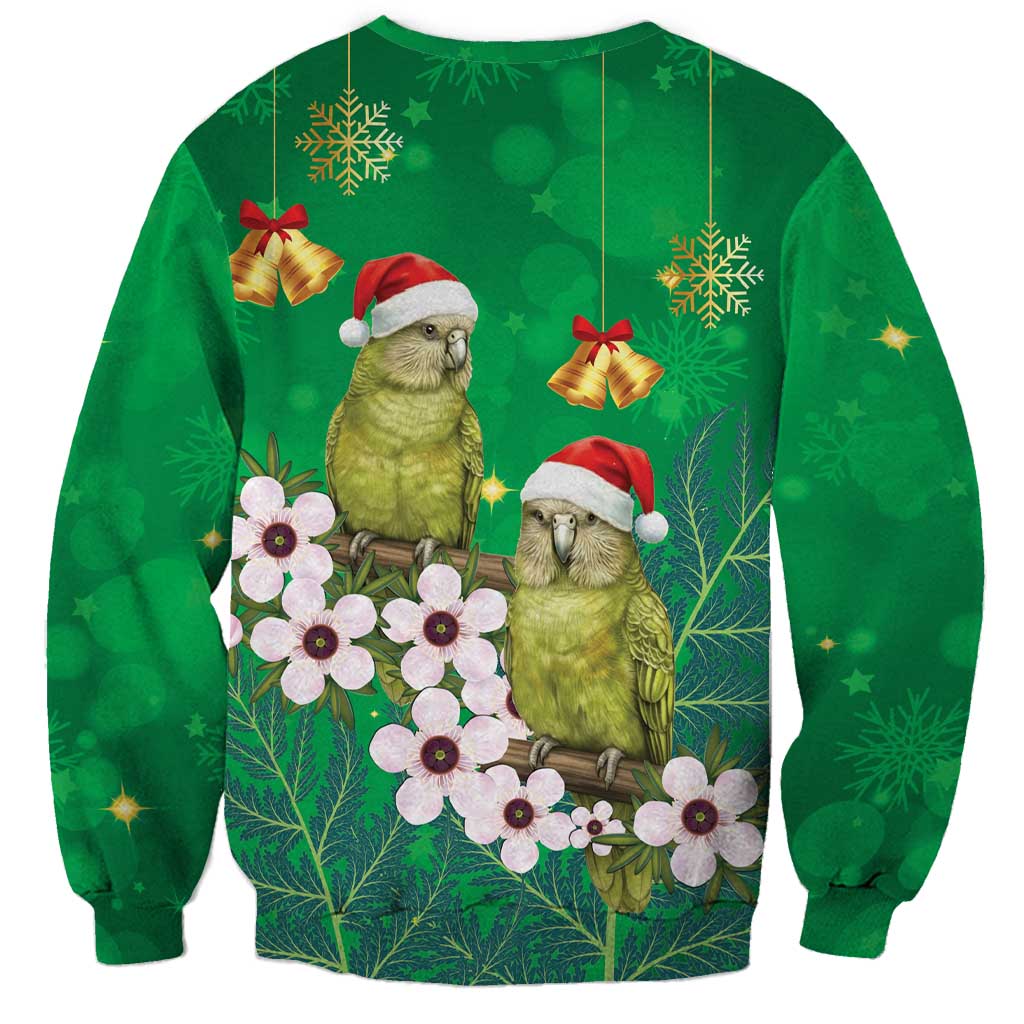 New Zealand Kakapo Christmas Sweatshirt Owl Parrot Santa Sliver Fern Manuka - Green - Aussie Hoodie