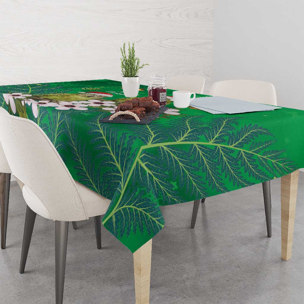 New Zealand Kakapo Christmas Tablecloth Owl Parrot Santa Sliver Fern Manuka - Green - Aussie Hoodie