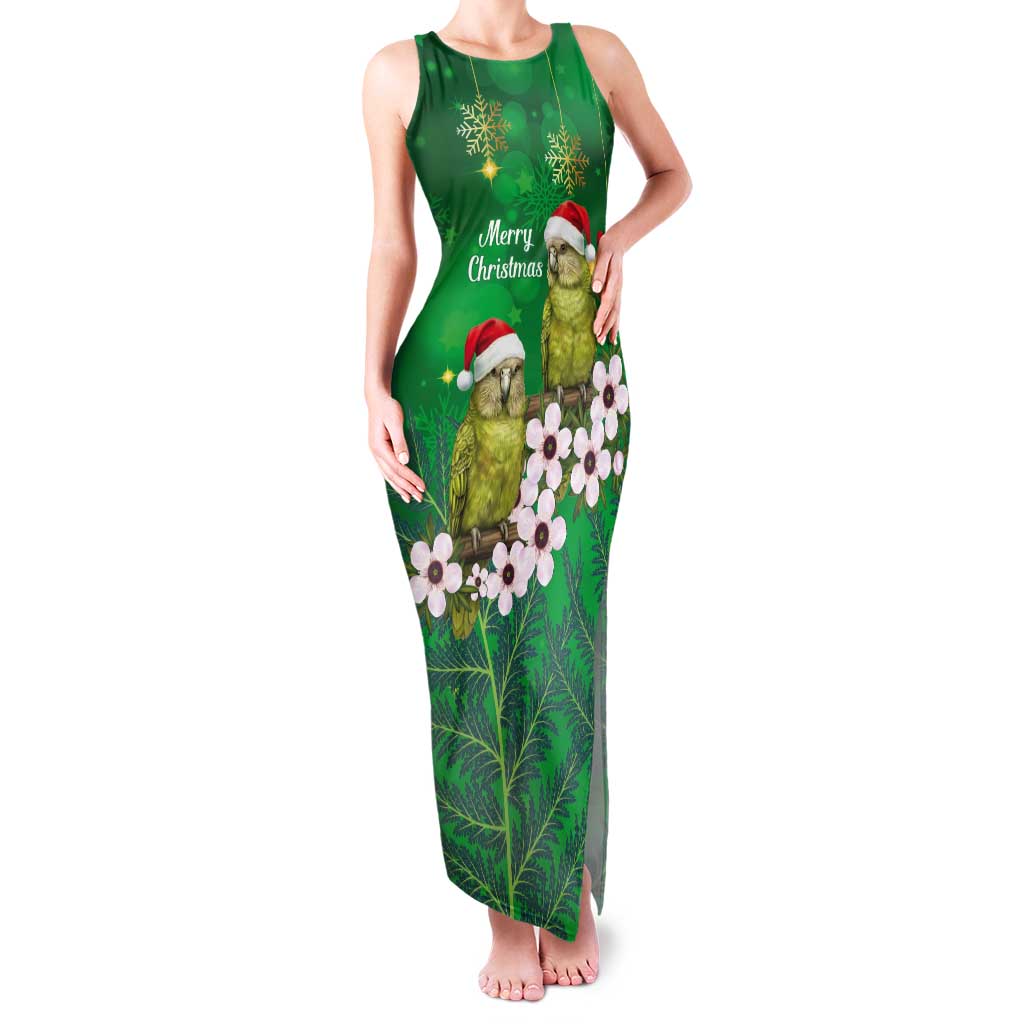 New Zealand Kakapo Christmas Tank Maxi Dress Owl Parrot Santa Sliver Fern Manuka - Green - Aussie Hoodie