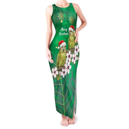 New Zealand Kakapo Christmas Tank Maxi Dress Owl Parrot Santa Sliver Fern Manuka - Green - Aussie Hoodie