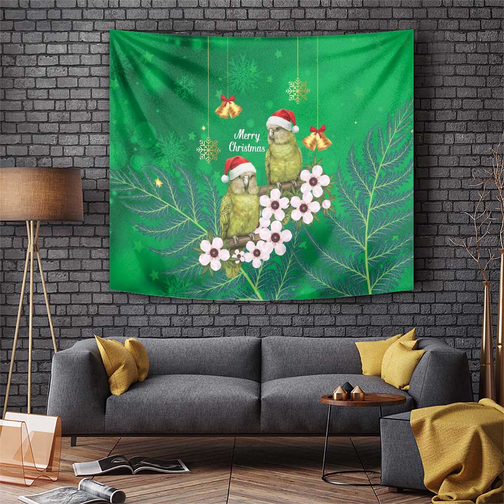 New Zealand Kakapo Christmas Tapestry Owl Parrot Santa Sliver Fern Manuka - Green - Aussie Hoodie