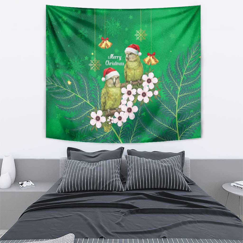 New Zealand Kakapo Christmas Tapestry Owl Parrot Santa Sliver Fern Manuka - Green - Aussie Hoodie