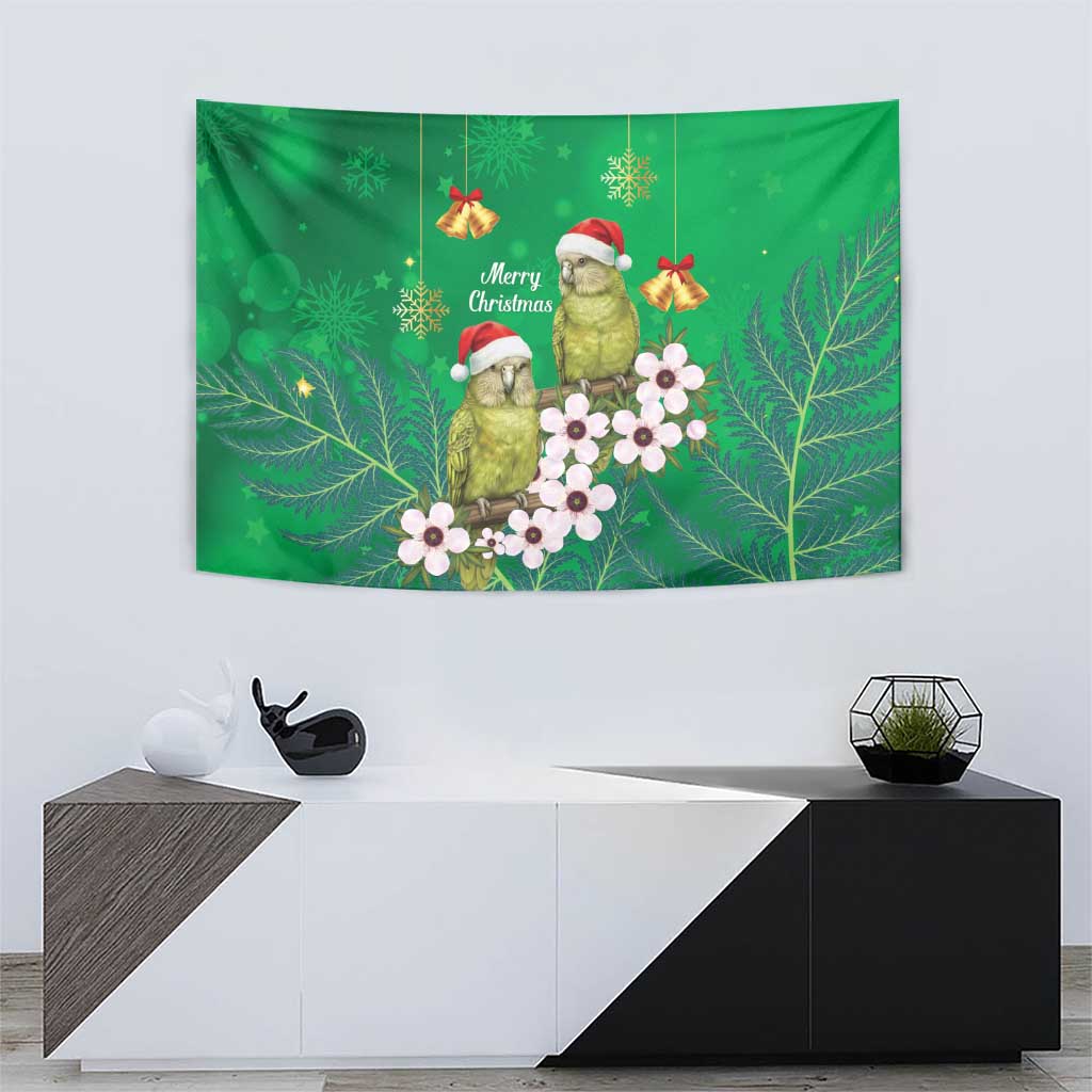 New Zealand Kakapo Christmas Tapestry Owl Parrot Santa Sliver Fern Manuka - Green - Aussie Hoodie