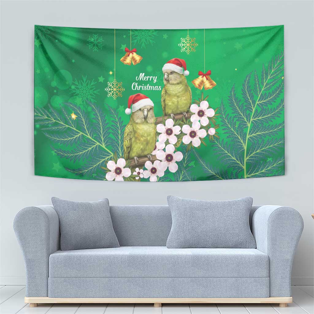 New Zealand Kakapo Christmas Tapestry Owl Parrot Santa Sliver Fern Manuka - Green - Aussie Hoodie
