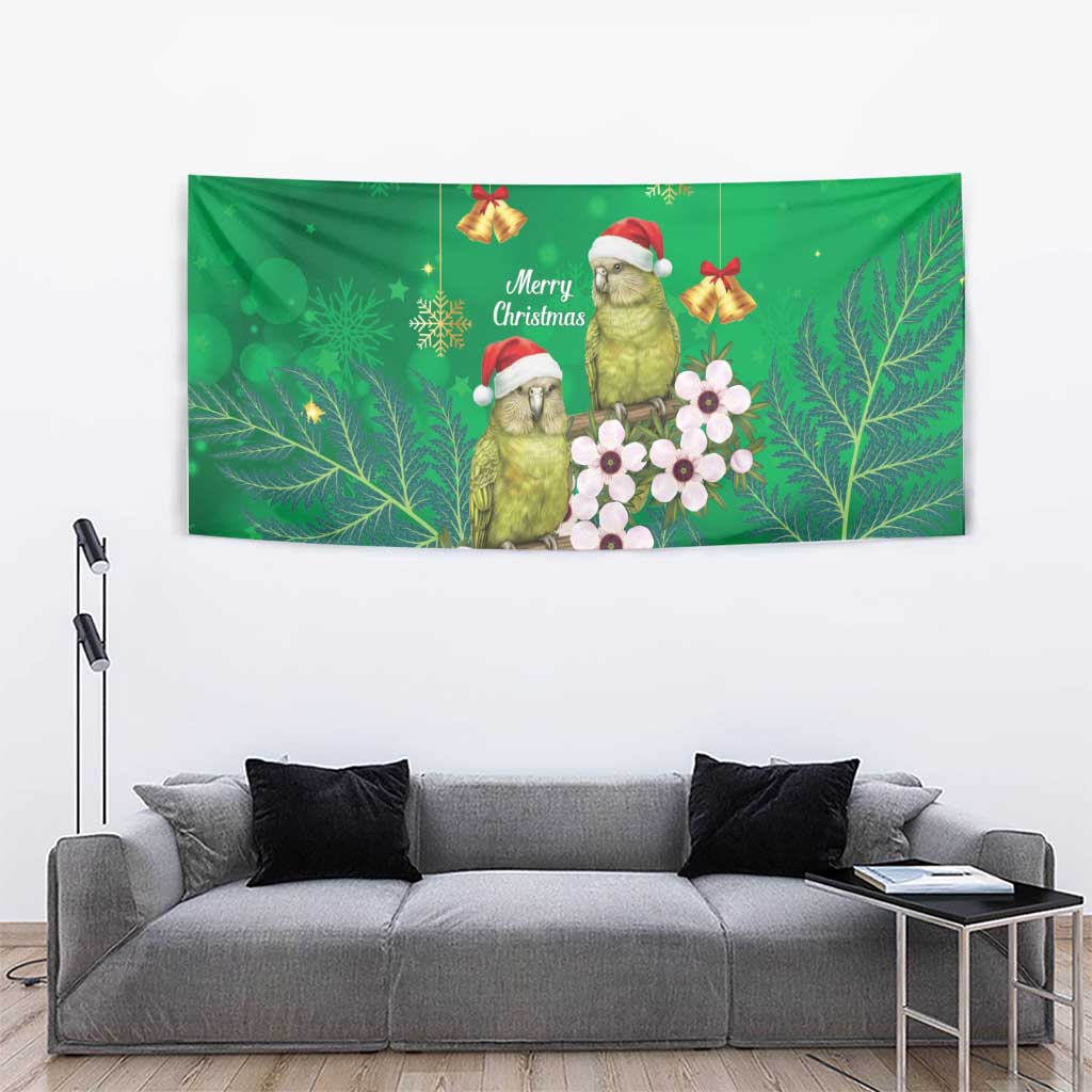 New Zealand Kakapo Christmas Tapestry Owl Parrot Santa Sliver Fern Manuka - Green - Aussie Hoodie