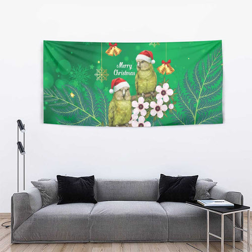 New Zealand Kakapo Christmas Tapestry Owl Parrot Santa Sliver Fern Manuka - Green - Aussie Hoodie