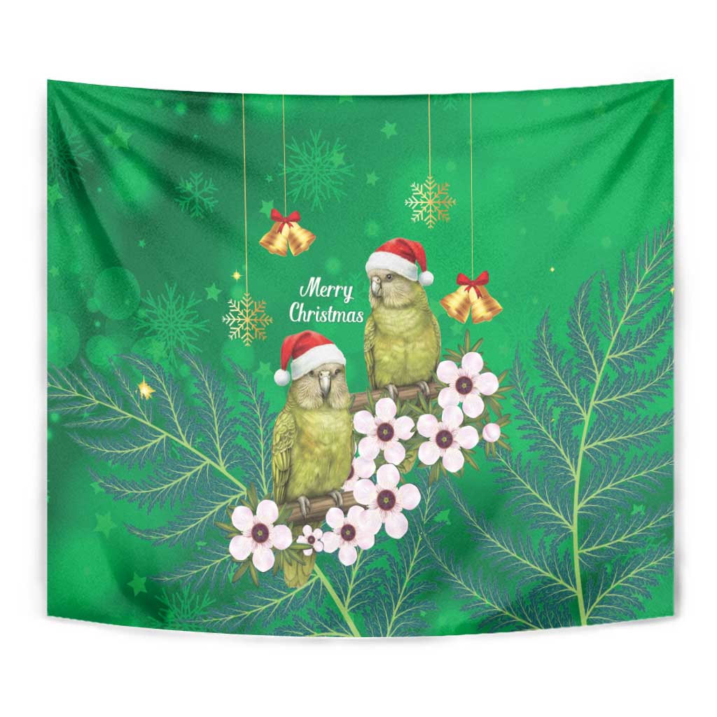New Zealand Kakapo Christmas Tapestry Owl Parrot Santa Sliver Fern Manuka - Green - Aussie Hoodie