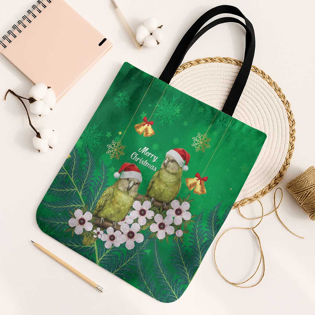New Zealand Kakapo Christmas Tote Bag Owl Parrot Santa Sliver Fern Manuka - Green - Aussie Hoodie