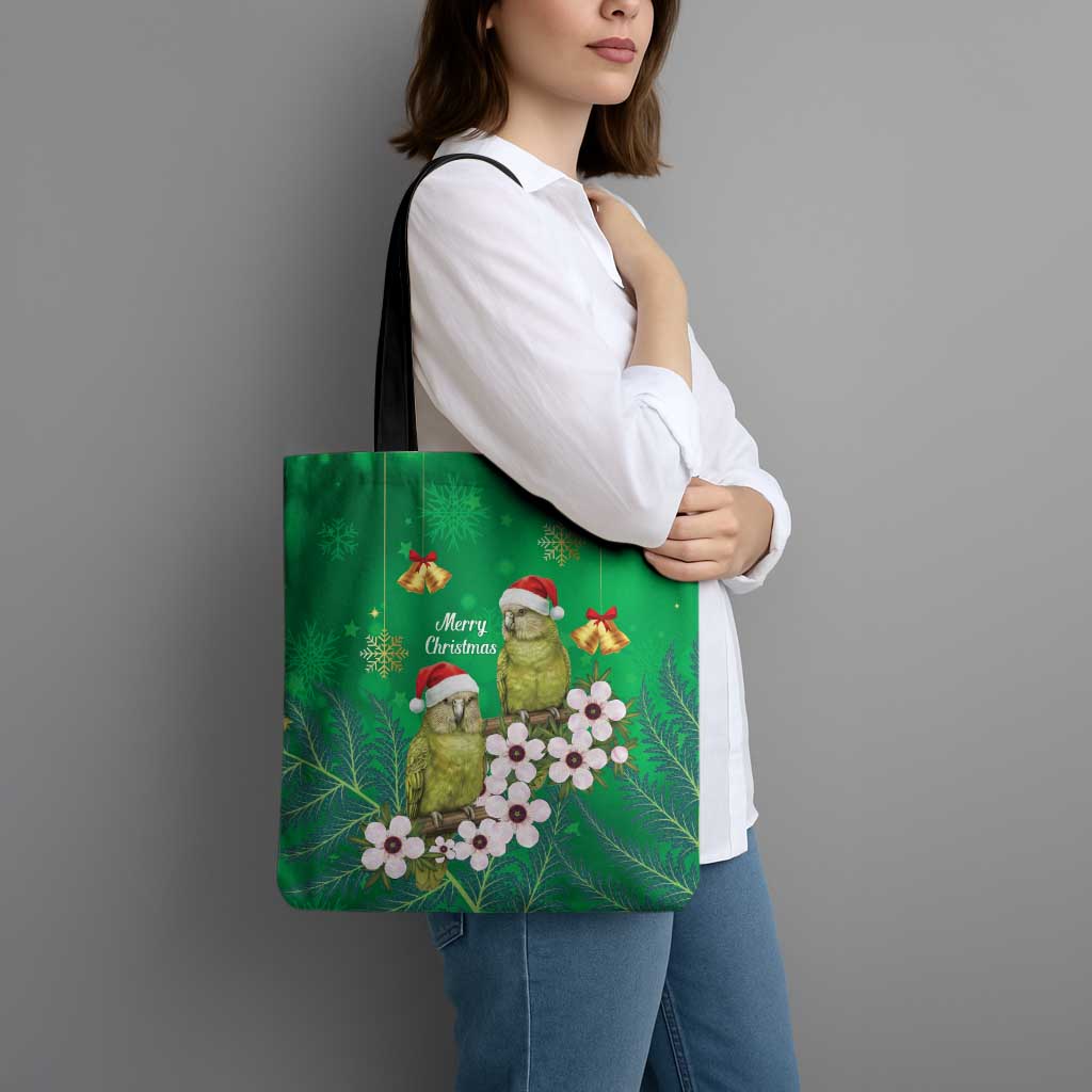 New Zealand Kakapo Christmas Tote Bag Owl Parrot Santa Sliver Fern Manuka - Green - Aussie Hoodie